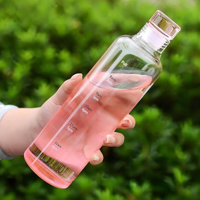 Drinkware Decor Beautiful Straight Drinking Bottle Transparent Large Capacity Water Cup Portable Hight Borosilicate Glass (pink)