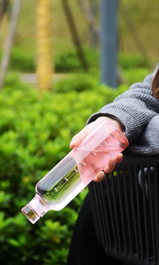 Drinkware Decor Beautiful Straight Drinking Bottle Transparent Large Capacity Water Cup Portable Hight Borosilicate Glass (pink)