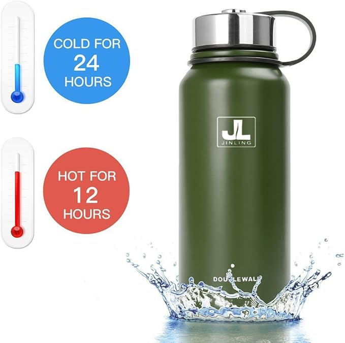 Drinkware Decor Vacuum Insulated Stainless Steel Water Bottle - Keeps Drinks Hot for 24 Hours, Cold for 12 Hours 27oz(800ml) - Sweat Proof Sport Design