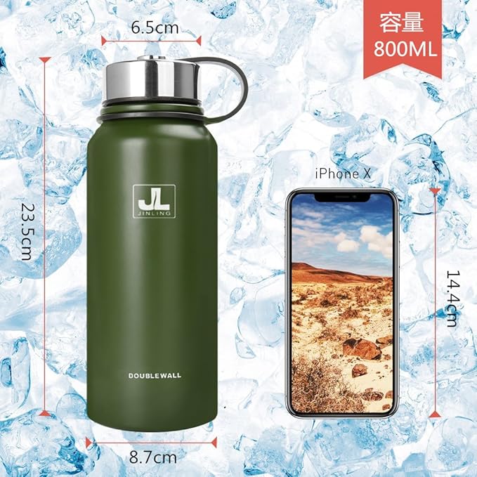 Drinkware Decor Vacuum Insulated Stainless Steel Water Bottle - Keeps Drinks Hot for 24 Hours, Cold for 12 Hours 27oz(800ml) - Sweat Proof Sport Design
