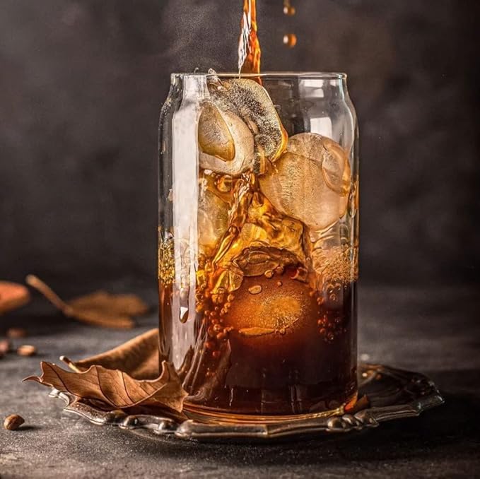 Drinkware Decore Drinking Glass - Can Sake Cups with Straws and Tumbler, 16oz Iced Coffee & Tea Glasses, Clear Whiskey Soda & Beer Glasses