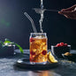 Drinkware Decore Drinking Glass - Can Sake Cups with Straws and Tumbler, 16oz Iced Coffee & Tea Glasses, Clear Whiskey Soda & Beer Glasses