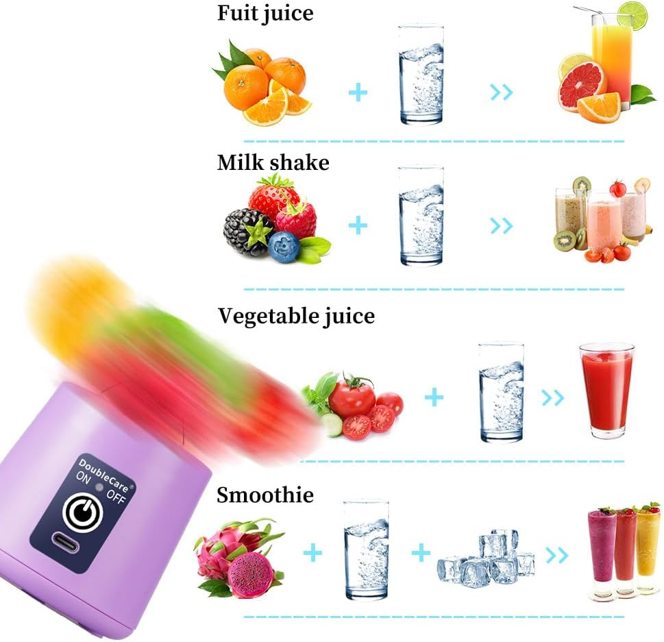 Drinkware Decor Portable Electric USB Juice Maker Juicer Bottle Blender Grinder Mixer, Rechargeable Bottle with 6 Blades